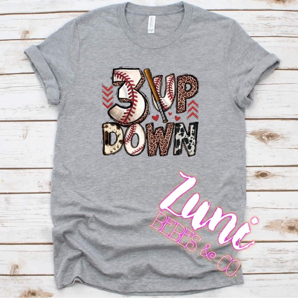 3 Up 3 Down baseball t-shirt